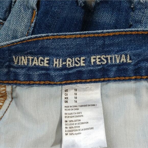 R AE American Eagle Vintage Hi-Rise Festival Distress Blue Denim Jean Shorts 10 - Picture 8 of 8